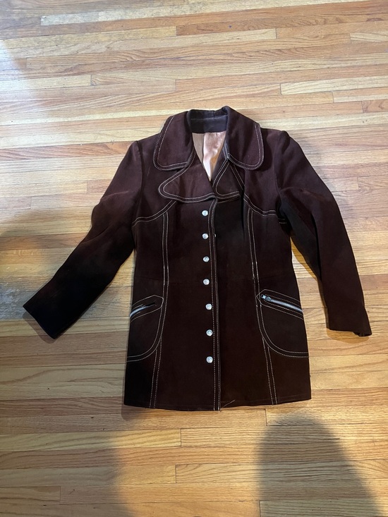 Jackets & Blazers - Women's Vintage Brown Leather Button-Front Coat
